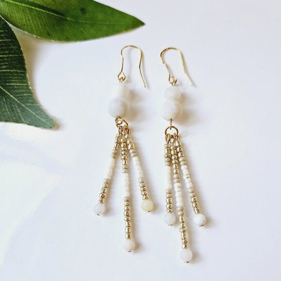 2/$27 | White Fringe Beaded Indigenous Native Earrings | Handmade Jewelry - Picture 4 of 5